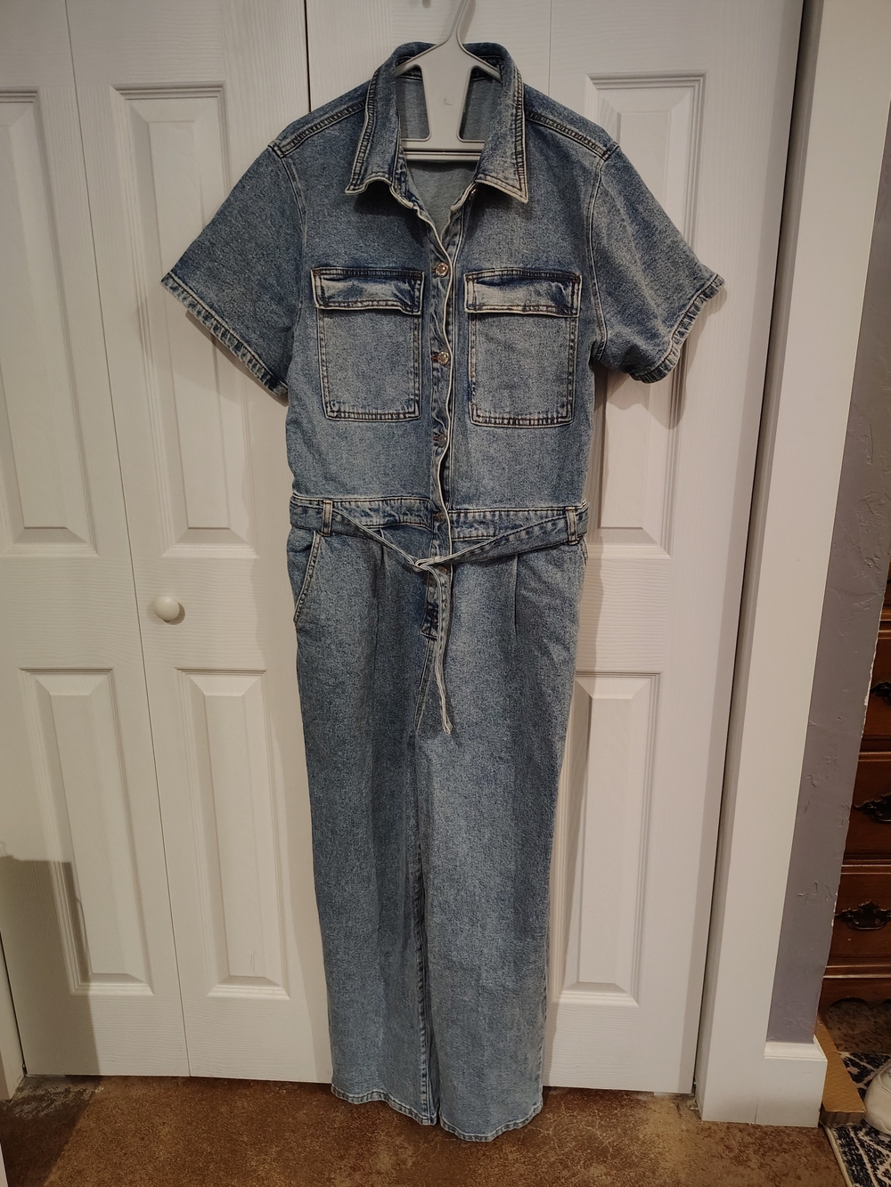 Steve Madden Light Blue Denim Short-Sleeve Jumpsuit